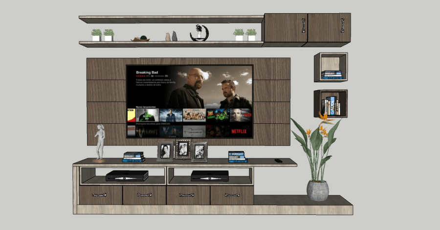 Modelo 3D de un estante de TV Moderno para Sketchup AutoCAD