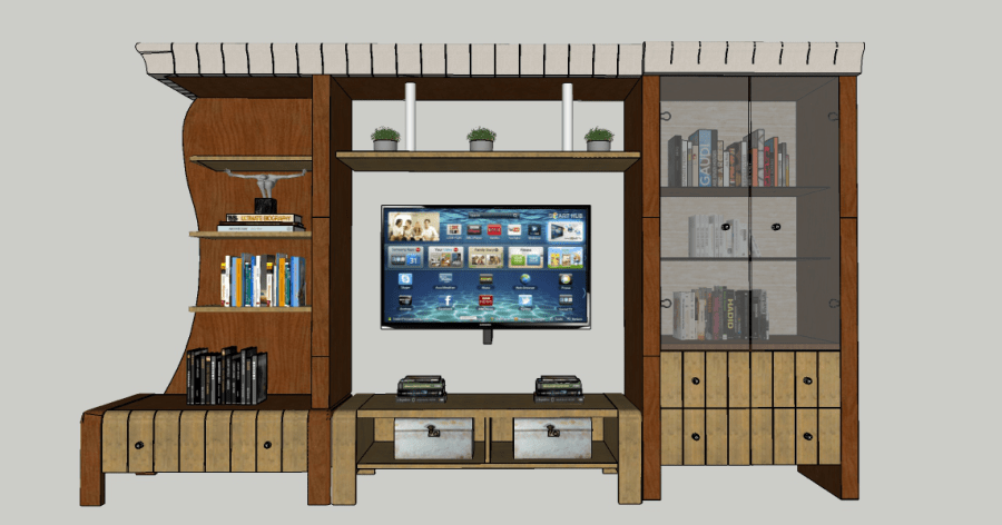 Modelo 3D gratis de un estante grande para Tv Sketchup AutoCAD