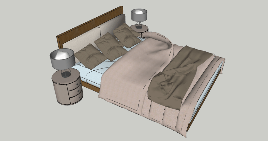 Modelo 3D de una cama matrimonial para sketchup y autocad