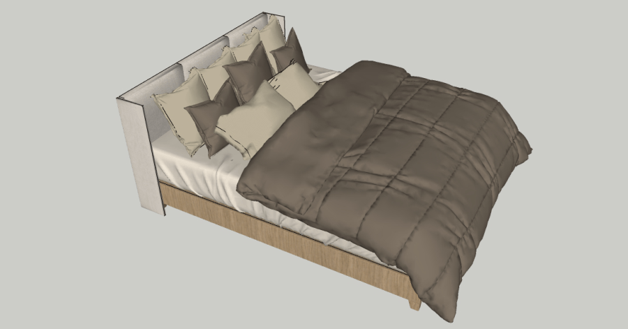 Modelo 3D de una cama matrimonial para sketchup y autocad