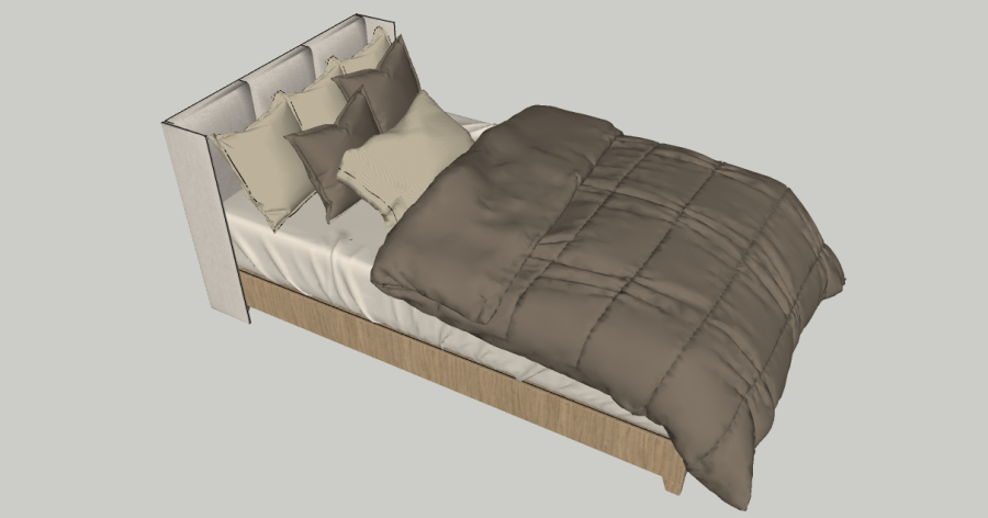 Modelo 3D de una cama unipersonal para sketchup y autocad