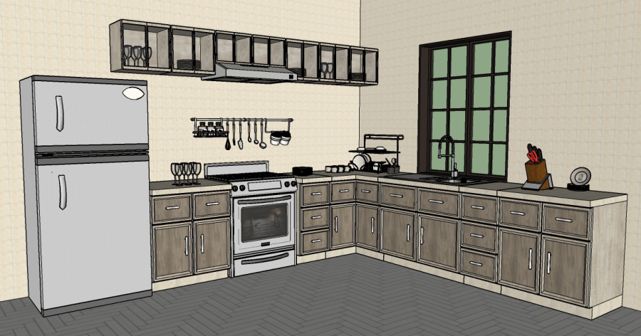 Modelo 3D gratis de una cocina completa con muebles de madera Sketchup AutoCAD