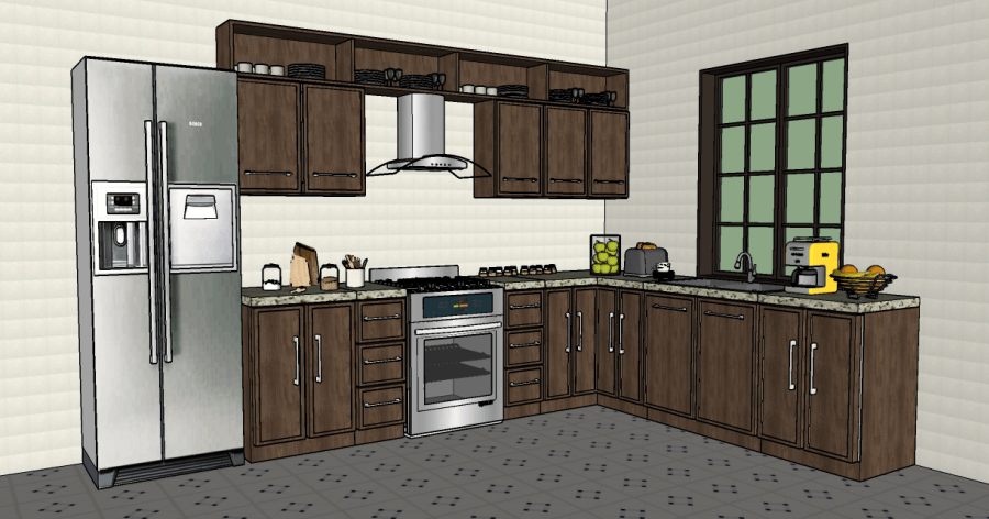 Modelo 3D gratis de una cocina completa con muebles de madera Sketchup AutoCAD