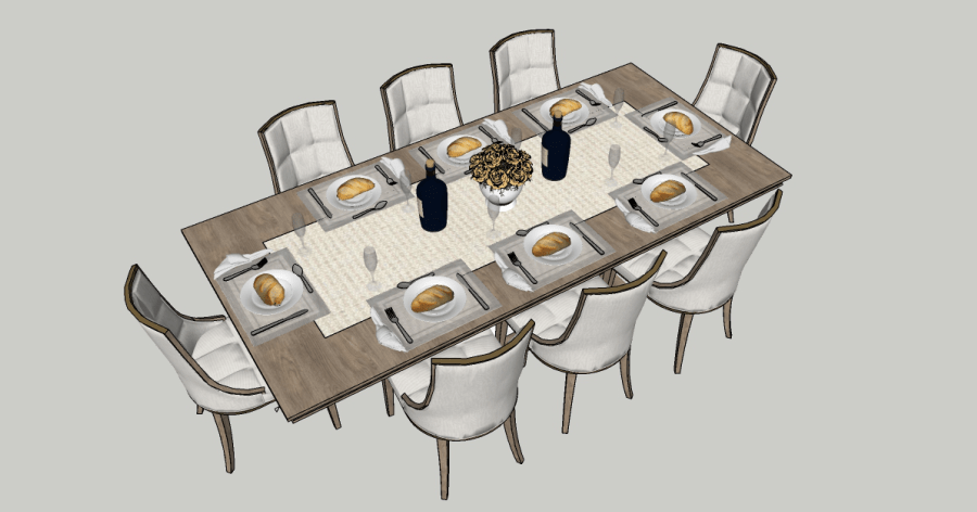 Modelo 3D o componente 3D gratis de una mesa de comedor grande sketchup