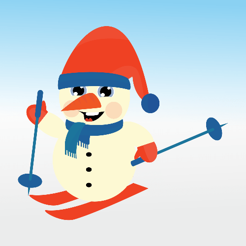 Vector gratis de navidad de un muñeco de nieve esquiando