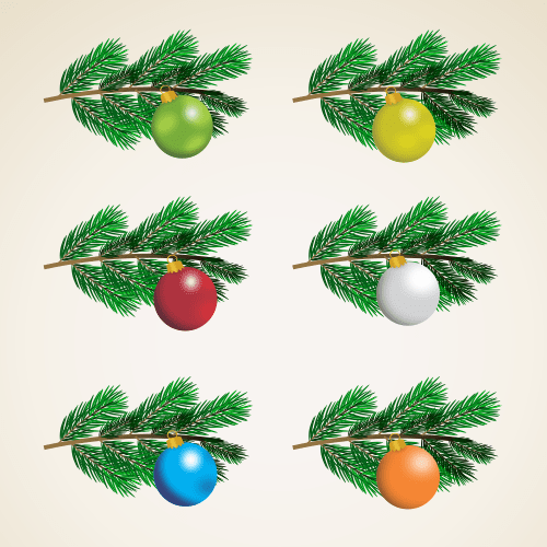 Vector gratis de seis ramas de pino con esferas de navidad